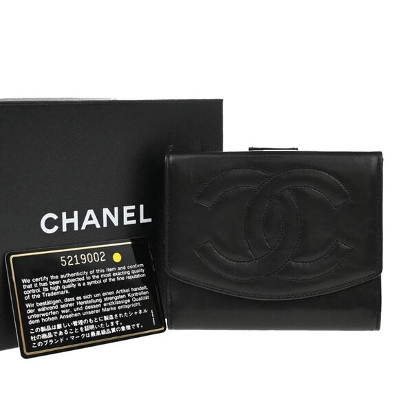 CHANEL CC Logo Bifold Compact Wallet Leather Black GHW France Vintage 16RF503 - Picture 1 of 13
